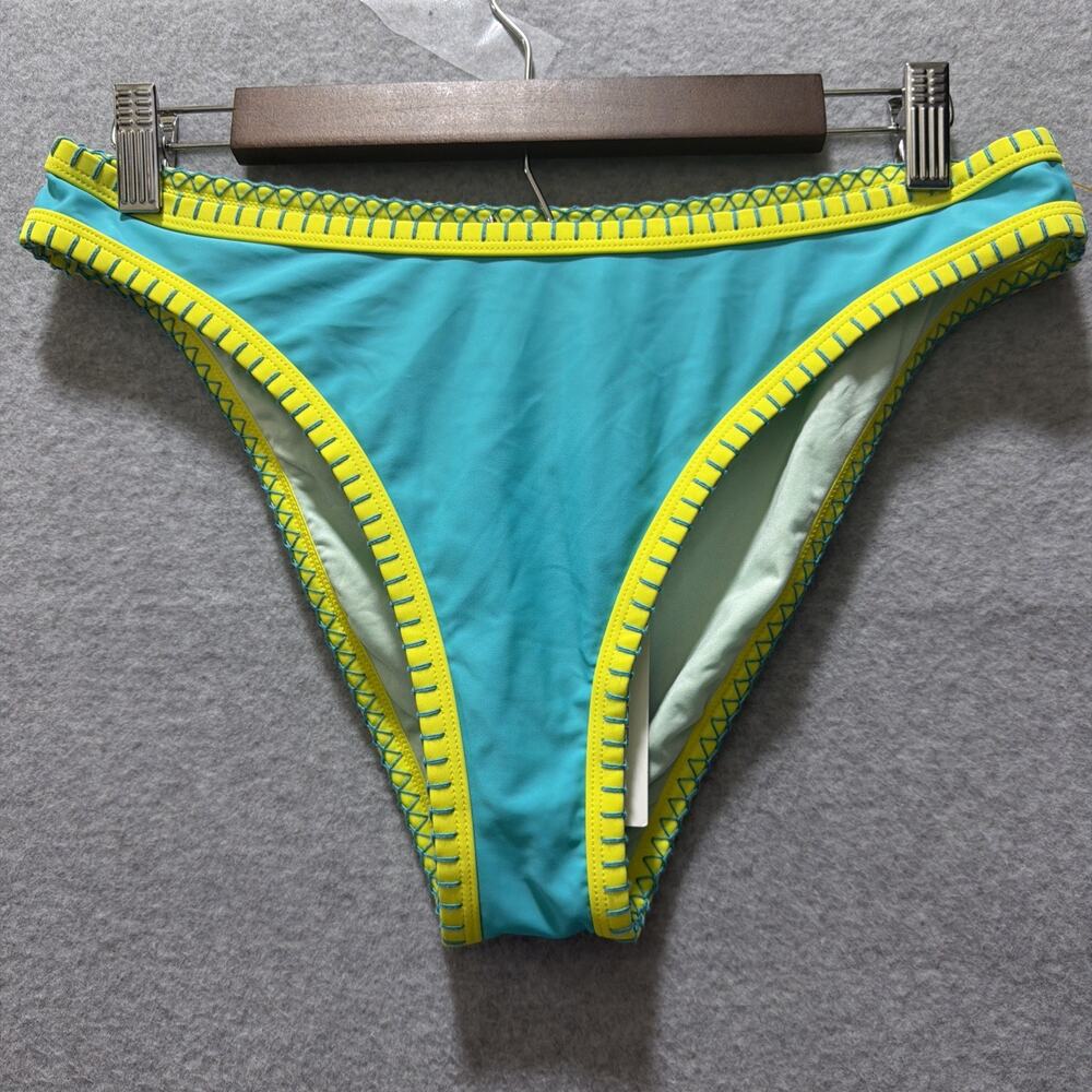🆕Cupshe Swim Women's Sz M Bikini Bottom Swimwear Blue/Yellow NWT Beach Summer